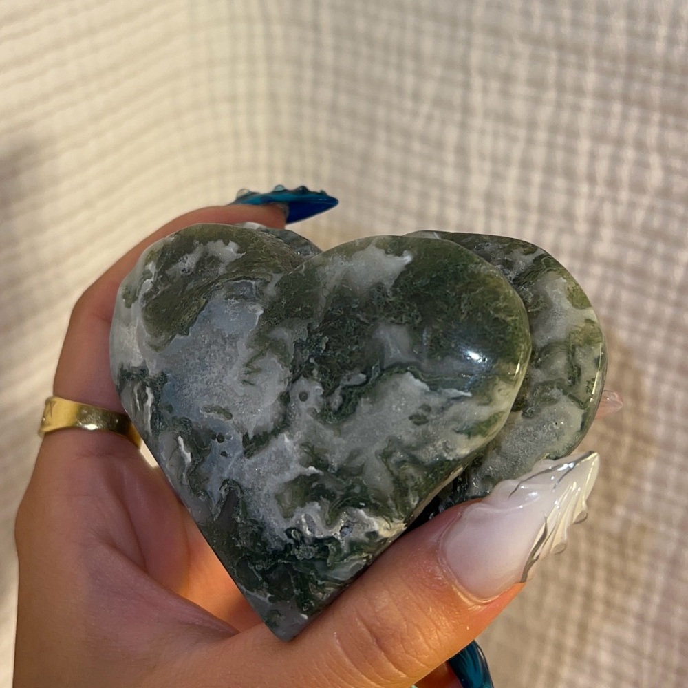 Moss Agate Double heart